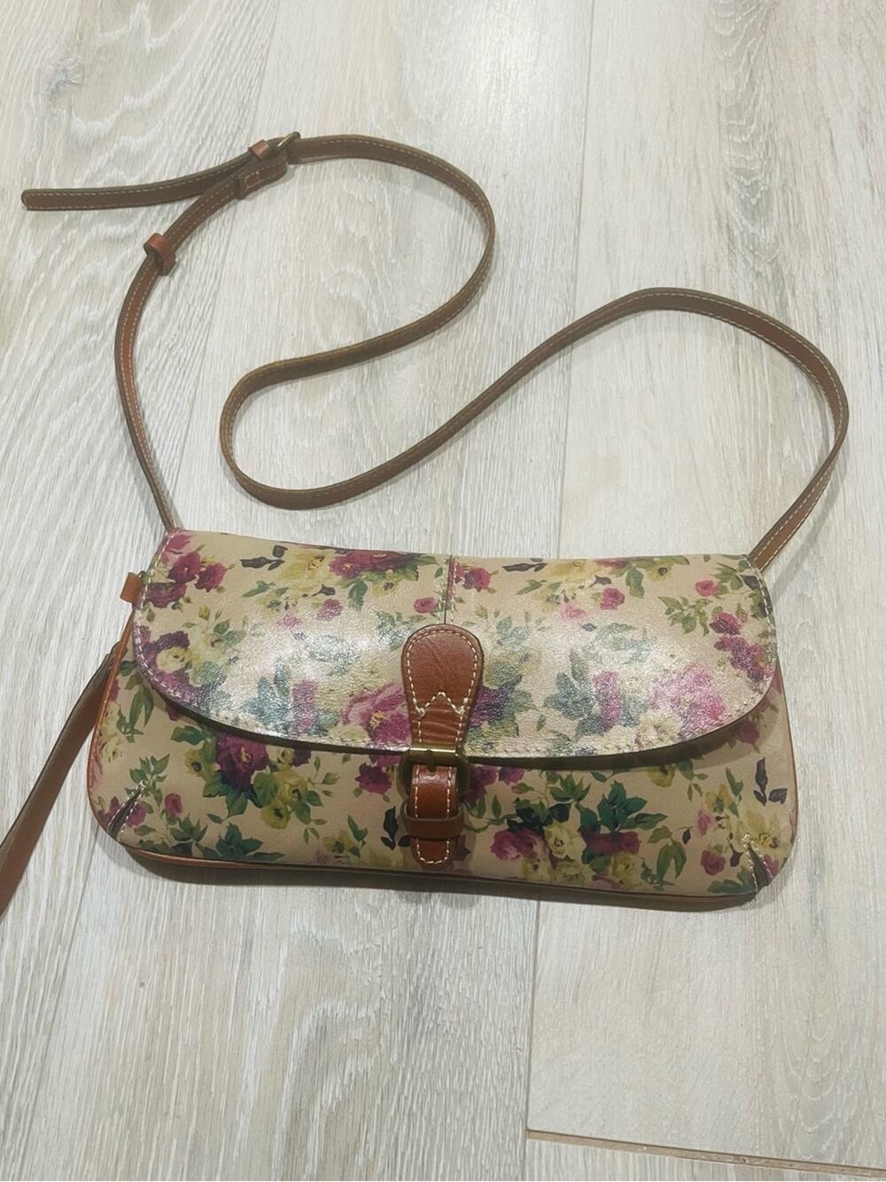 Patricia Nash Multicolor floral Crossbody Shoulder Bag with Brown Leather Trim
